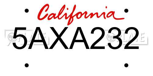 5AXA232 California License Plate