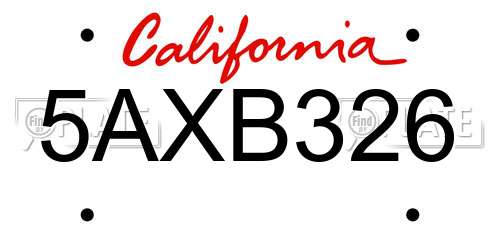 5AXB326 California License Plate