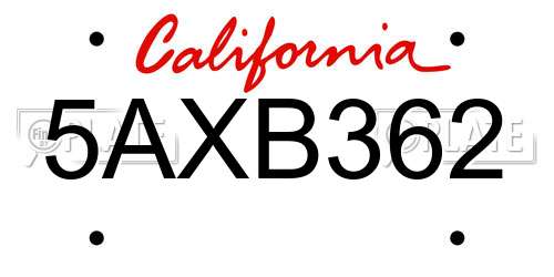 5AXB362 California License Plate