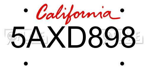 5AXD898 California License Plate
