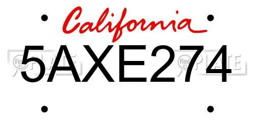 5AXE274 California License Plate