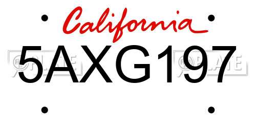 5AXG197 California License Plate