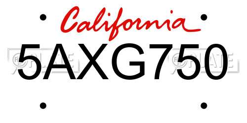 5AXG750 California License Plate