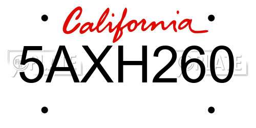 5AXH260 California License Plate