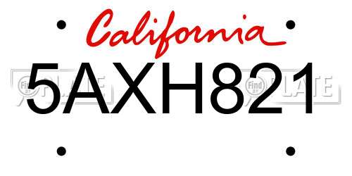 5AXH821 California License Plate