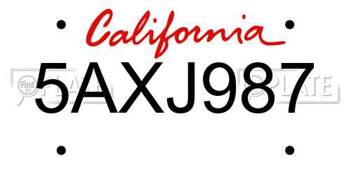 5AXJ987 California License Plate