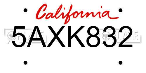 5AXK832 California License Plate