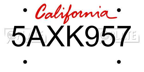 5AXK957 California License Plate