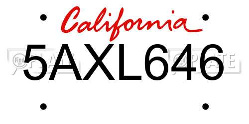 5AXL646 California License Plate