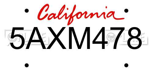 5AXM478 California License Plate