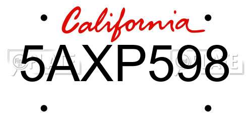 5AXP598 California License Plate