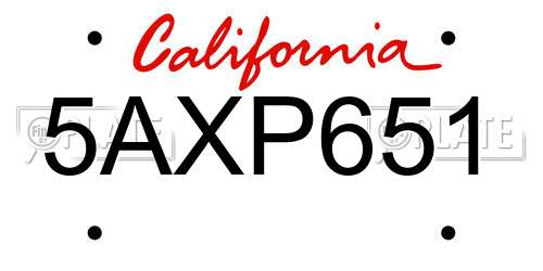 5AXP651 California License Plate