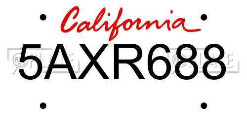 5AXR688 California License Plate