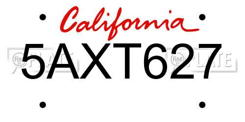 5AXT627 California License Plate