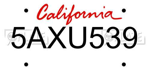 5AXU539 California License Plate