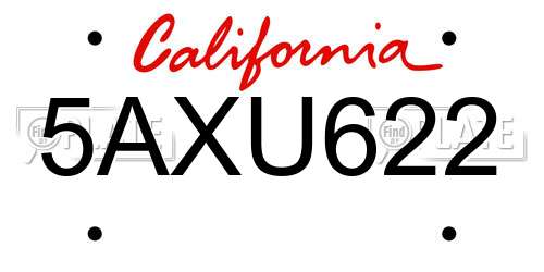 5AXU622 California License Plate