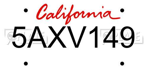 5AXV149 California License Plate