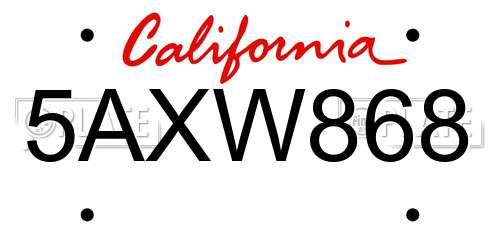 5AXW868 California License Plate