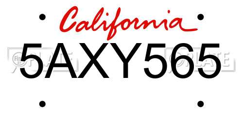 5AXY565 California License Plate