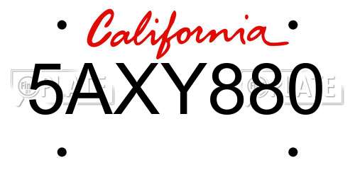 5AXY880 California License Plate