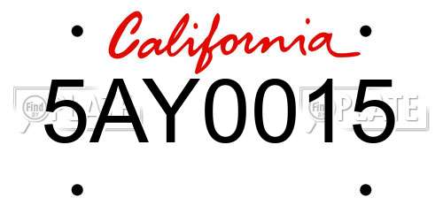 5AY0015 California License Plate