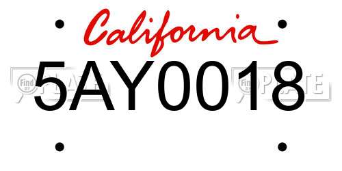 5AY0018 California License Plate