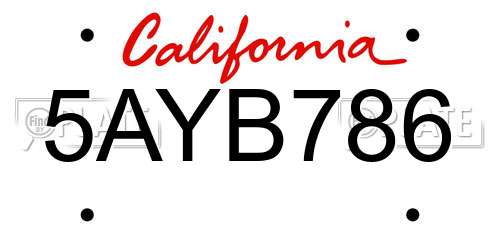 5AYB786 California License Plate