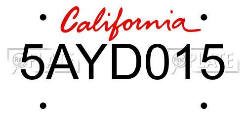5AYD015 California License Plate