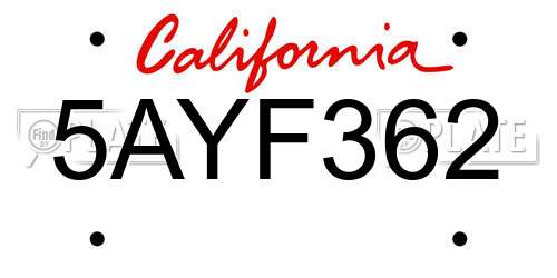 5AYF362 California License Plate