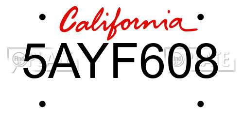 5AYF608 California License Plate