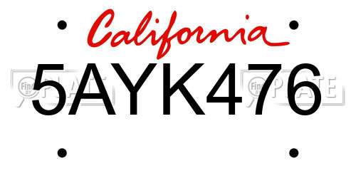 5AYK476 California License Plate