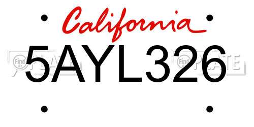 5AYL326 California License Plate