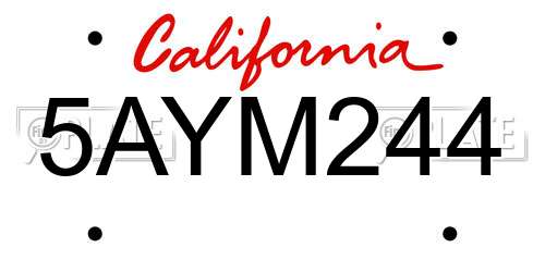 5AYM244 California License Plate