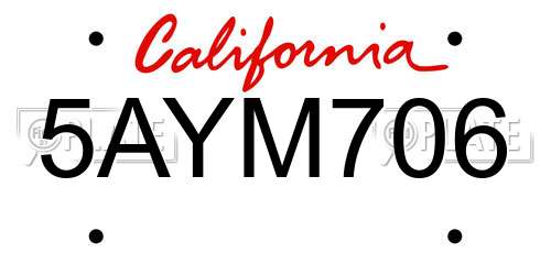 5AYM706 California License Plate