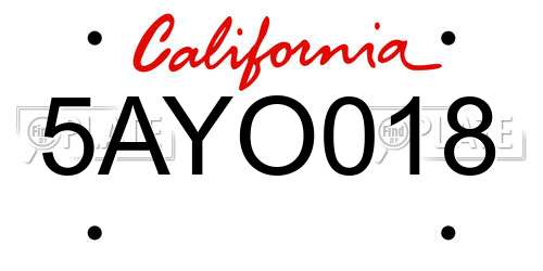 5AYO018 California License Plate
