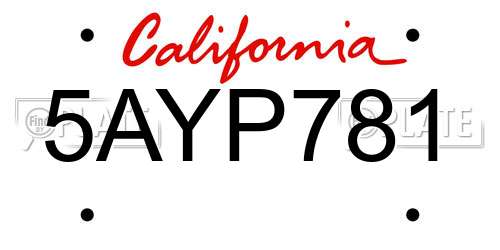 5AYP781 California License Plate
