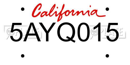 5AYQ015 California License Plate