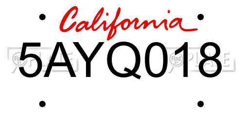 5AYQ018 California License Plate