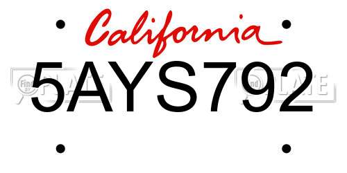 5AYS792 California License Plate