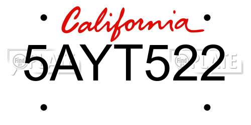5AYT522 California License Plate