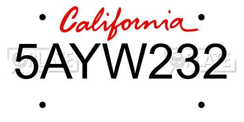 5AYW232 California License Plate