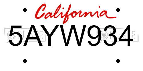 5AYW934 California License Plate