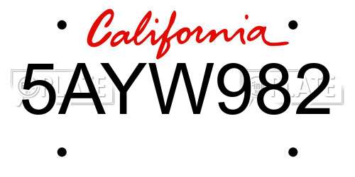 5AYW982 California License Plate