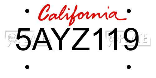 5AYZ119 California License Plate