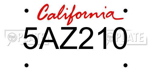 5AZ210 California License Plate