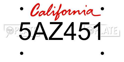 5AZ451 California License Plate