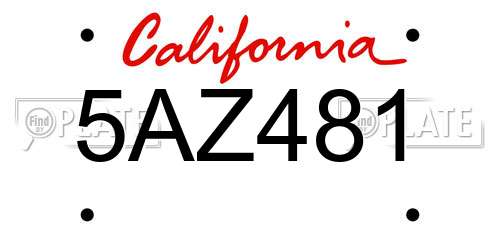 5AZ481 California License Plate