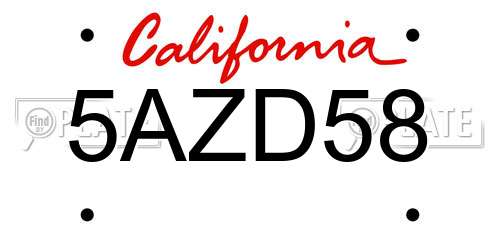 5AZD58 California License Plate