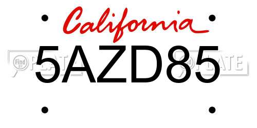 5AZD85 California License Plate
