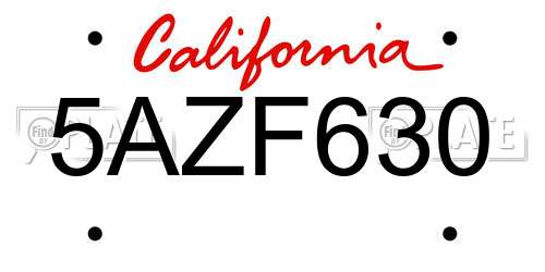 5AZF630 California License Plate